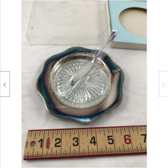 Vtg UNUSED Viking Plate Silverplate Cheese Serving Tray w Glass Dish & Knife - Picture 7 of 7